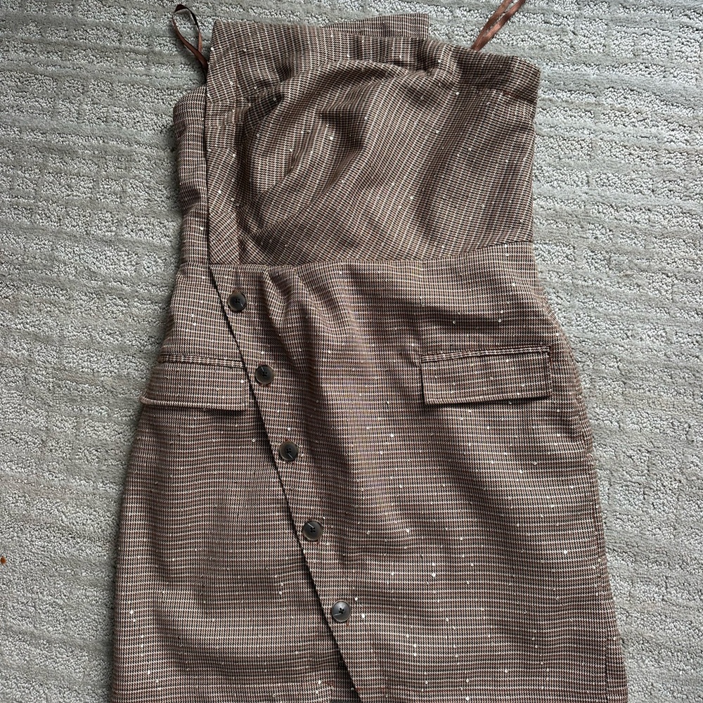 Brown Strapless Button-Front Women’s Mini Dress
